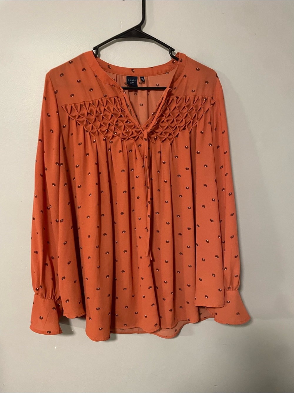 Kaari Blue Rust Orange Smocked Yoke Blouse